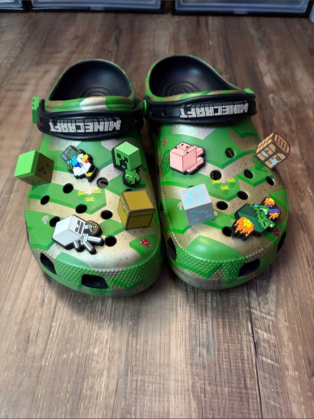 Men’s 10 Women’s 12 Minecraft Crocs Clog Shoes with Charms
